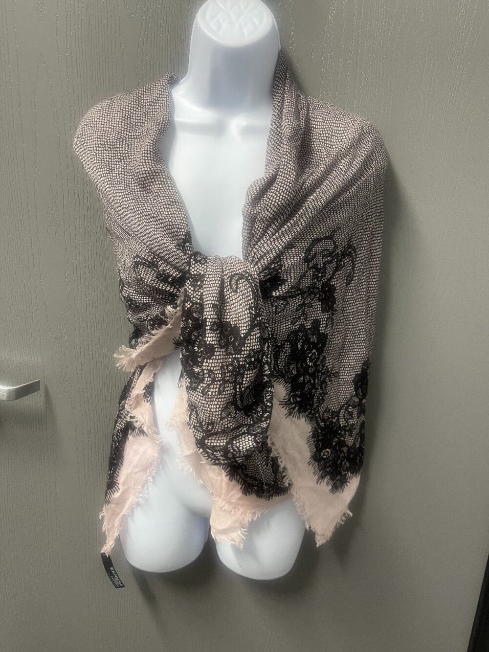 Express Oversized Black Cream Floral Lace Print Square Scarf Wrap